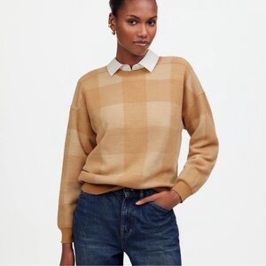 NWT Madewell Plaid Hayes Merino wool pullover sweater camel combo